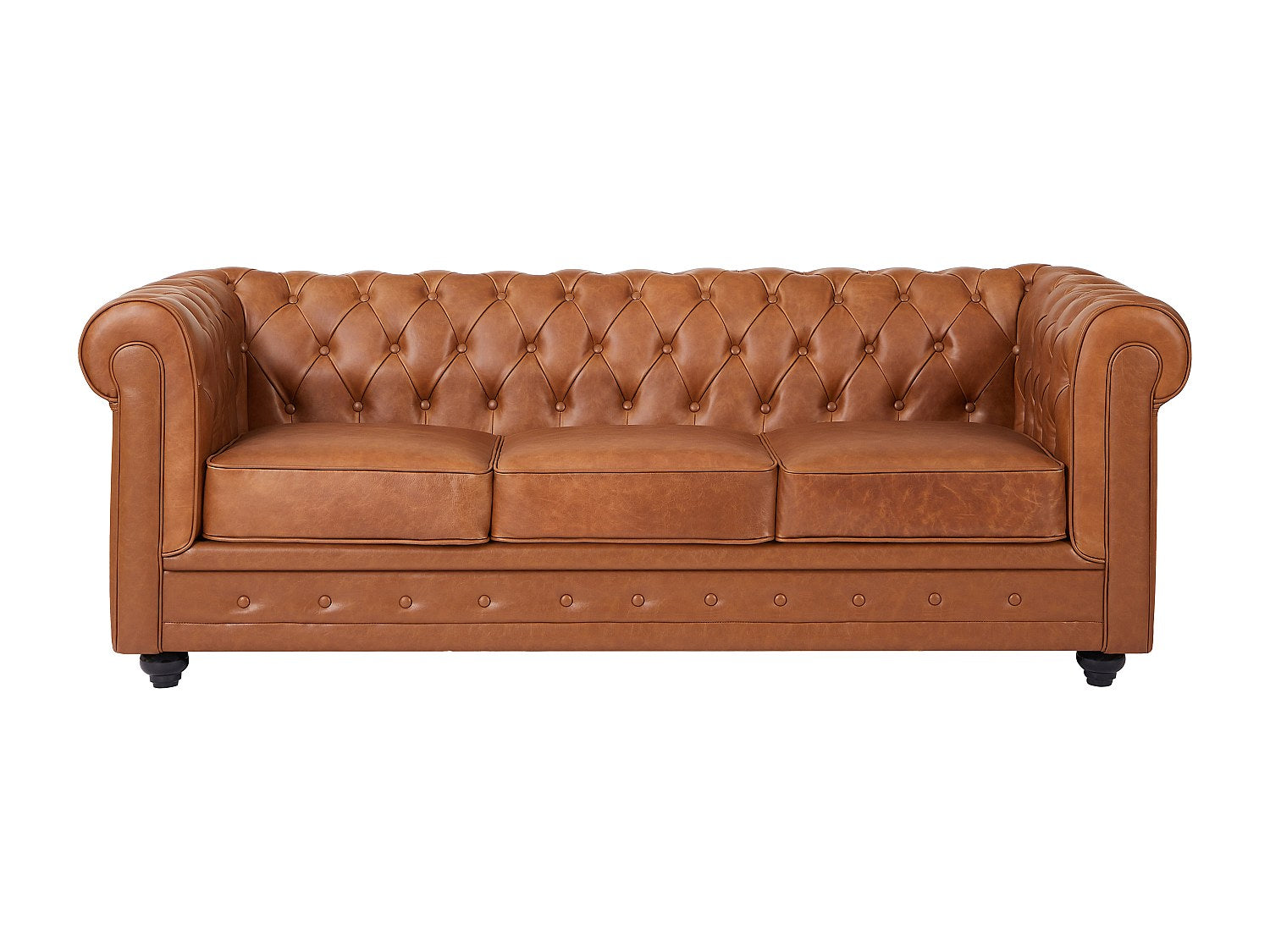 Canapé Chesterfield droit 3 places marron cuir