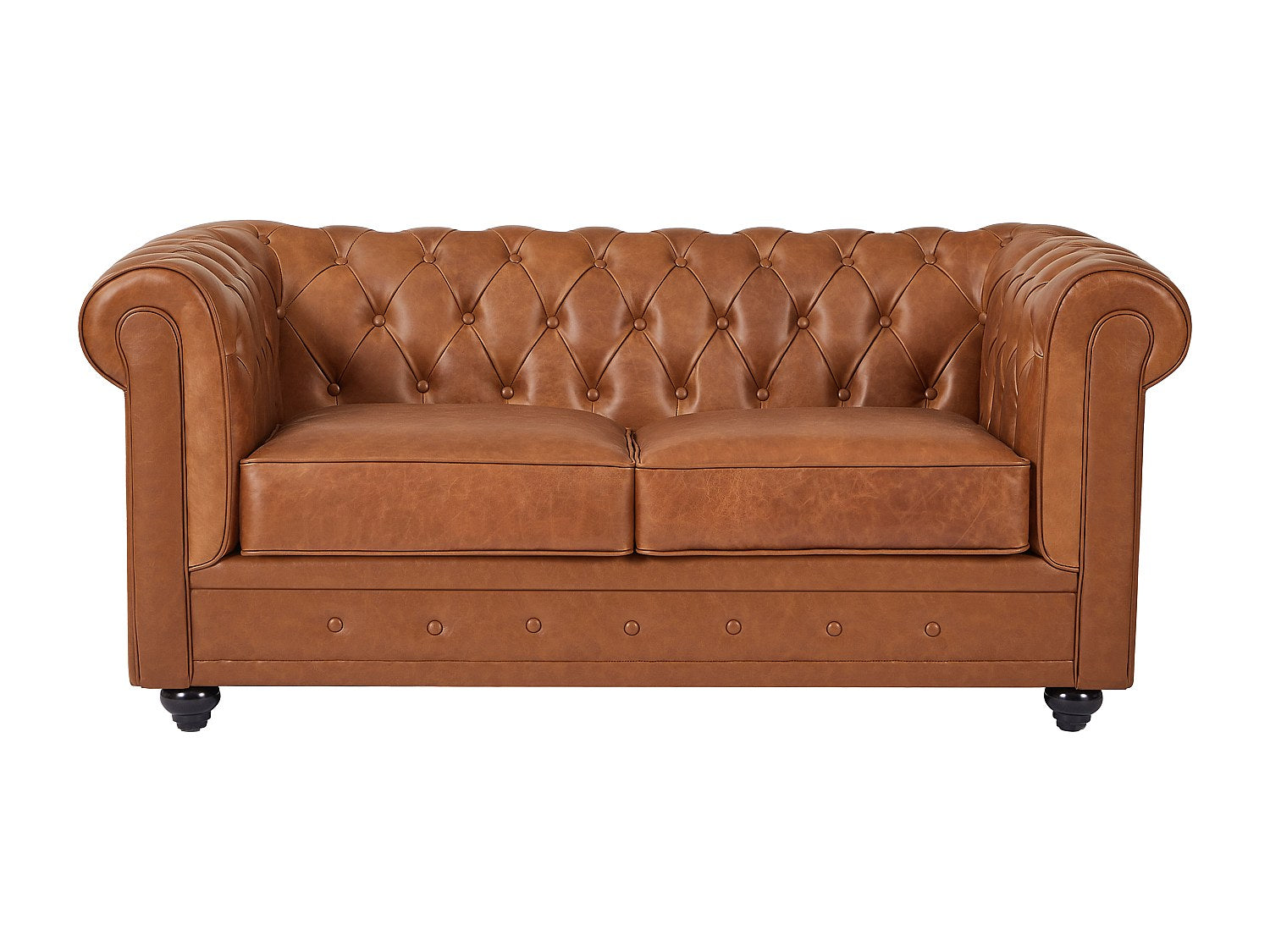 Canapé Chesterfield droit 2 places marron cuir