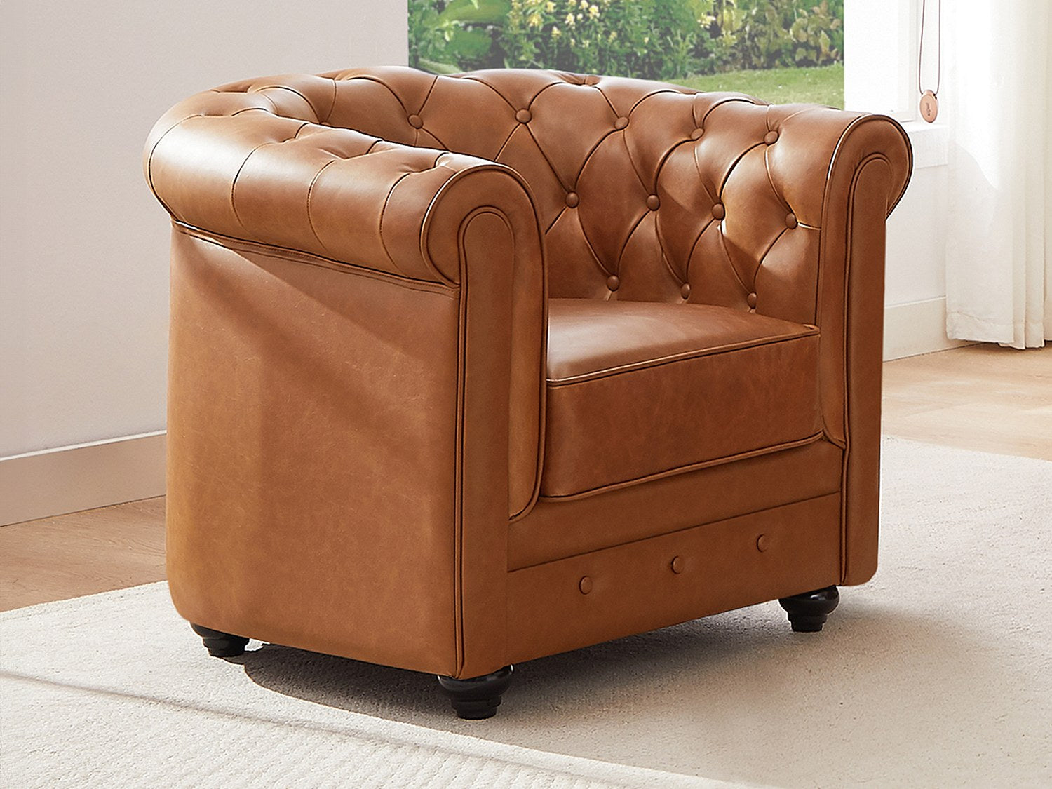 Fauteuil Chesterfield marron cuir