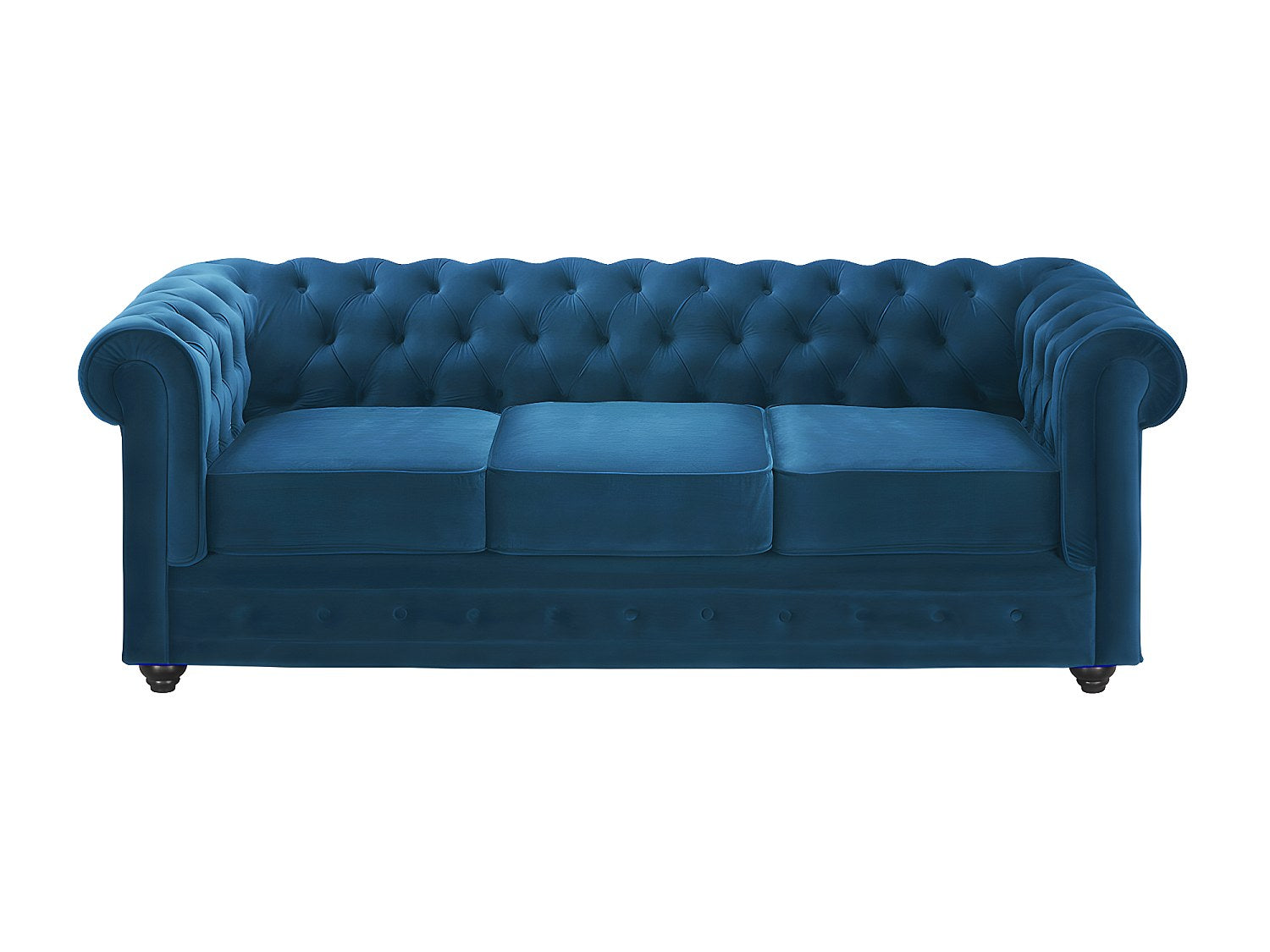 Canapé Chesterfield droit 3 places bleu velours
