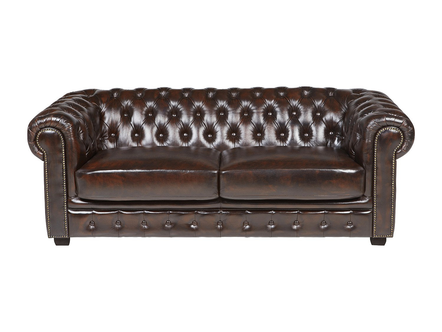 Canapé Chesterfield droit 3 places marron cuir - Brenton