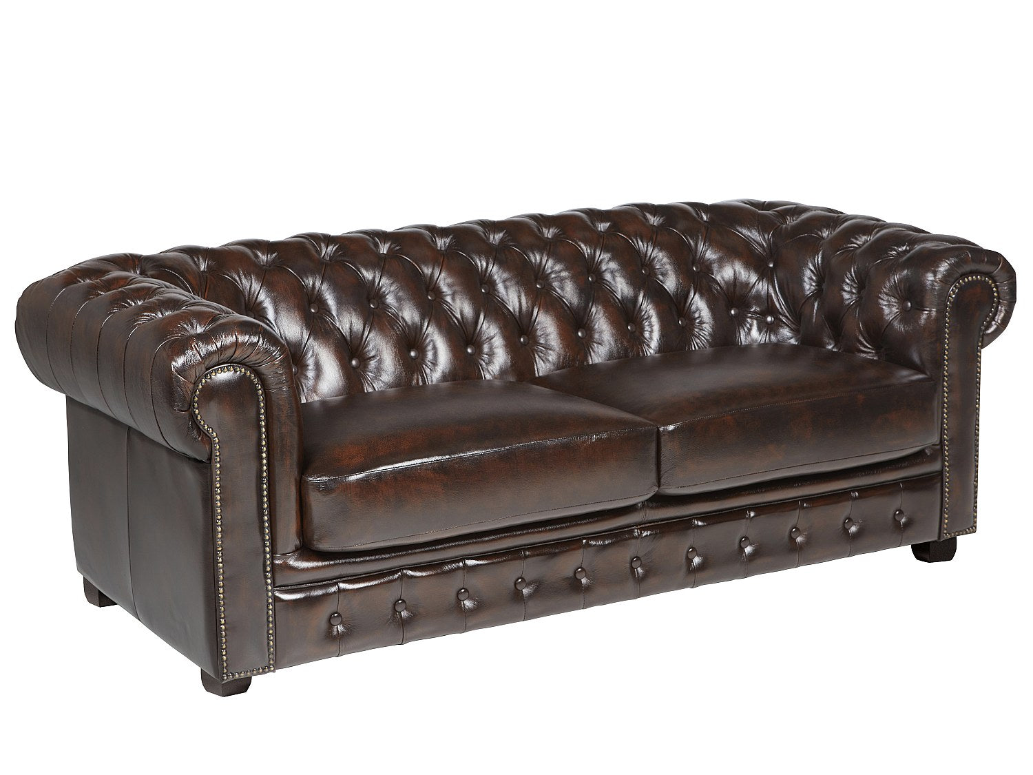 Canapé Chesterfield droit 3 places rouge cuir - Brenton