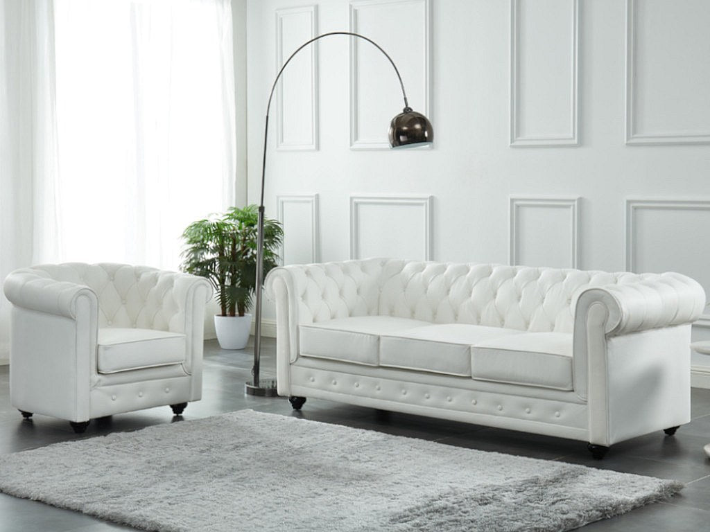 Fauteuil Chesterfield blanc cuir