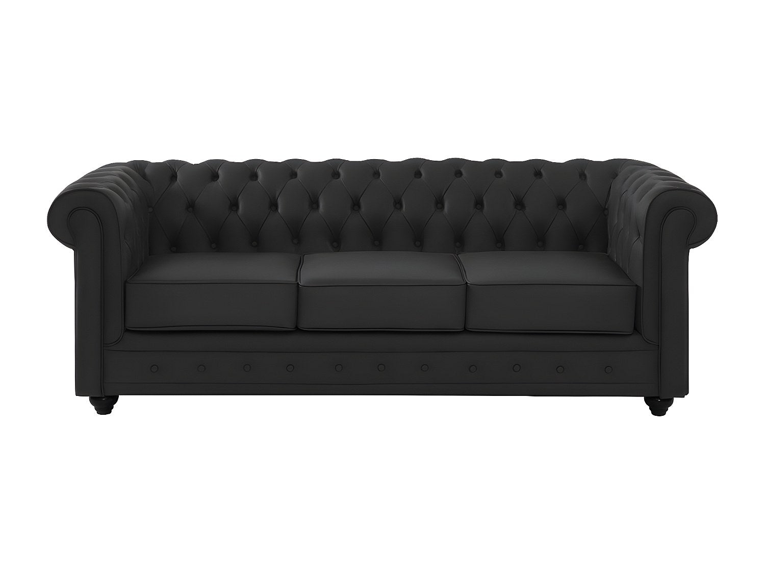 Canapé Chesterfield droit 3 places noir cuir