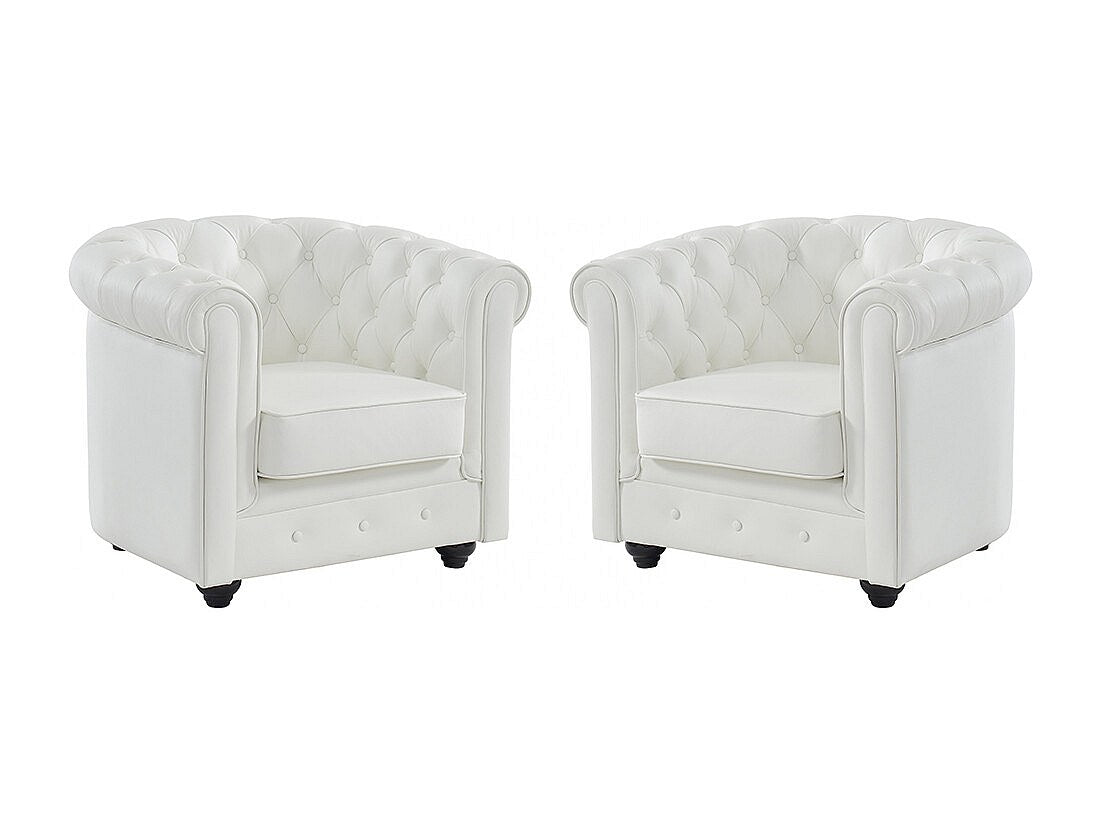 Lot de 2 fauteuils Chesterfield blanc cuir