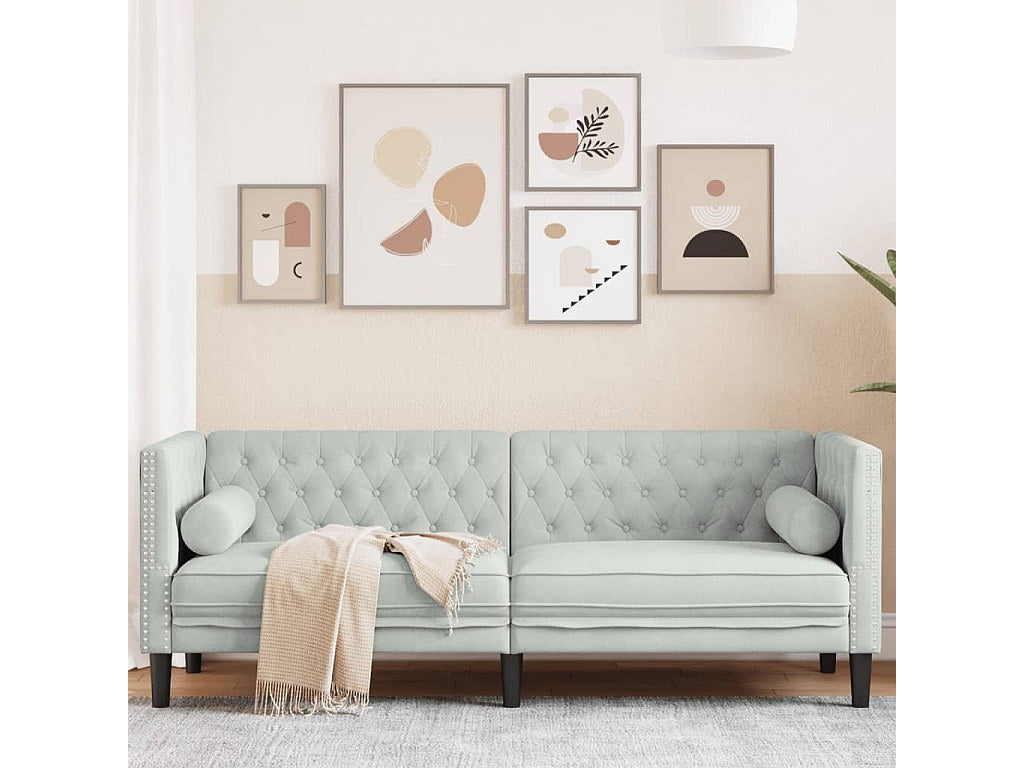 Canapé Chesterfield droit 3 places gris velours