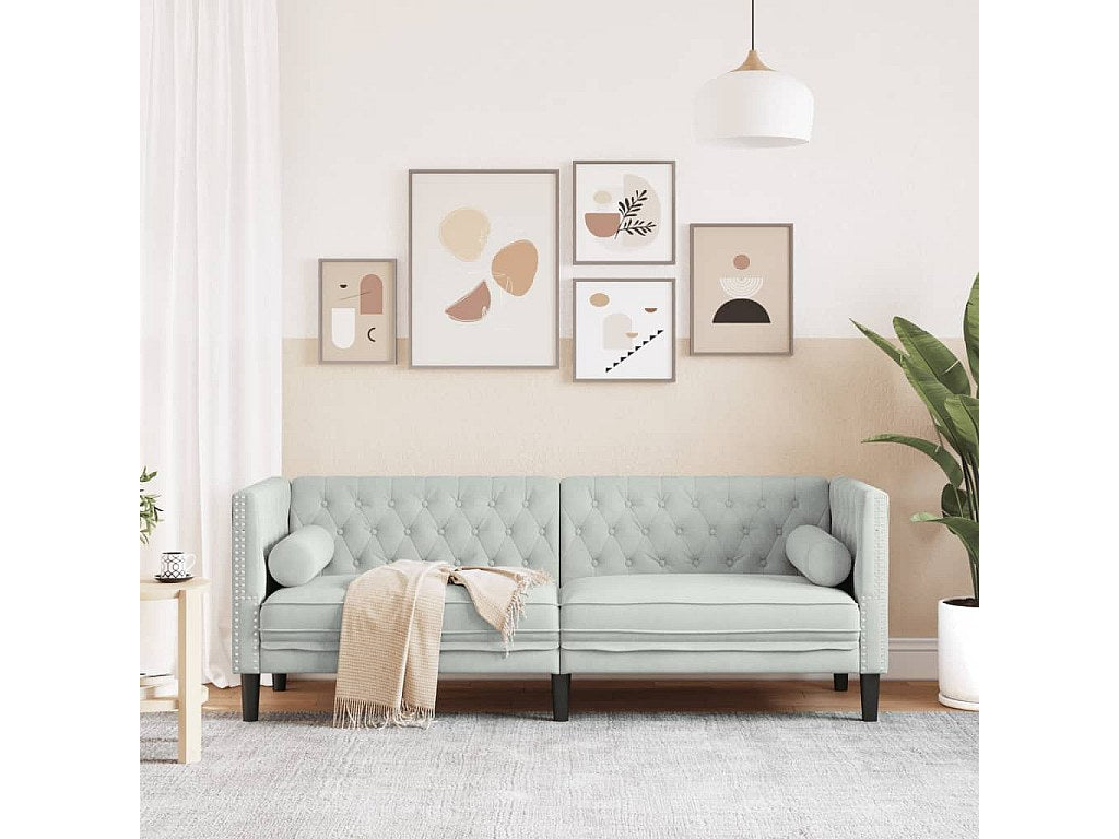 Canapé Chesterfield droit 3 places gris velours