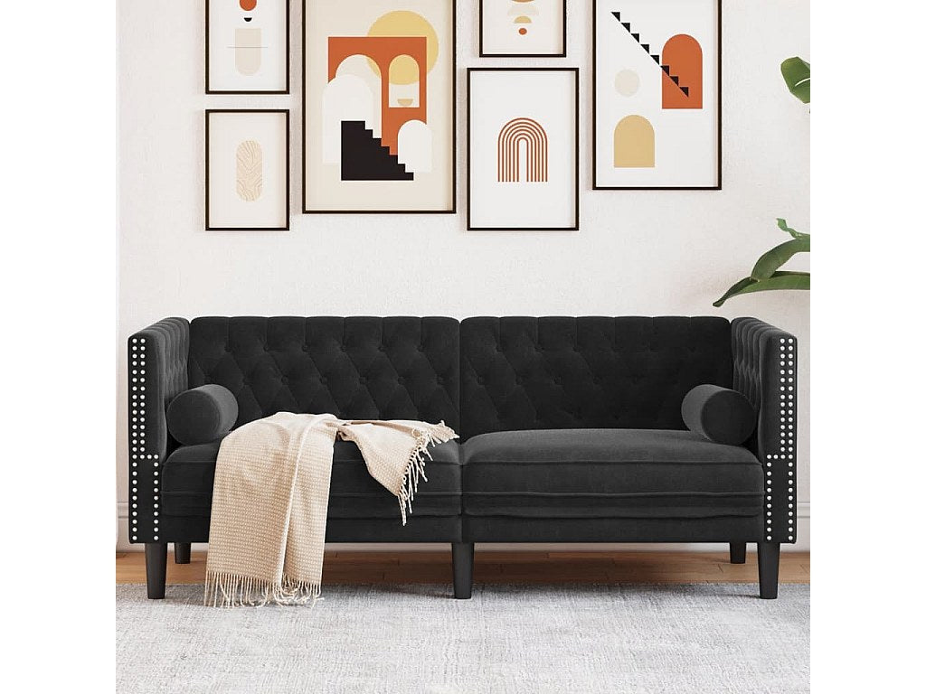 Canapé Chesterfield droit 2 places noir velours