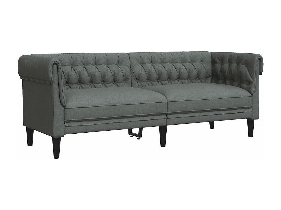 Canapé Chesterfield droit 3 places gris tissu