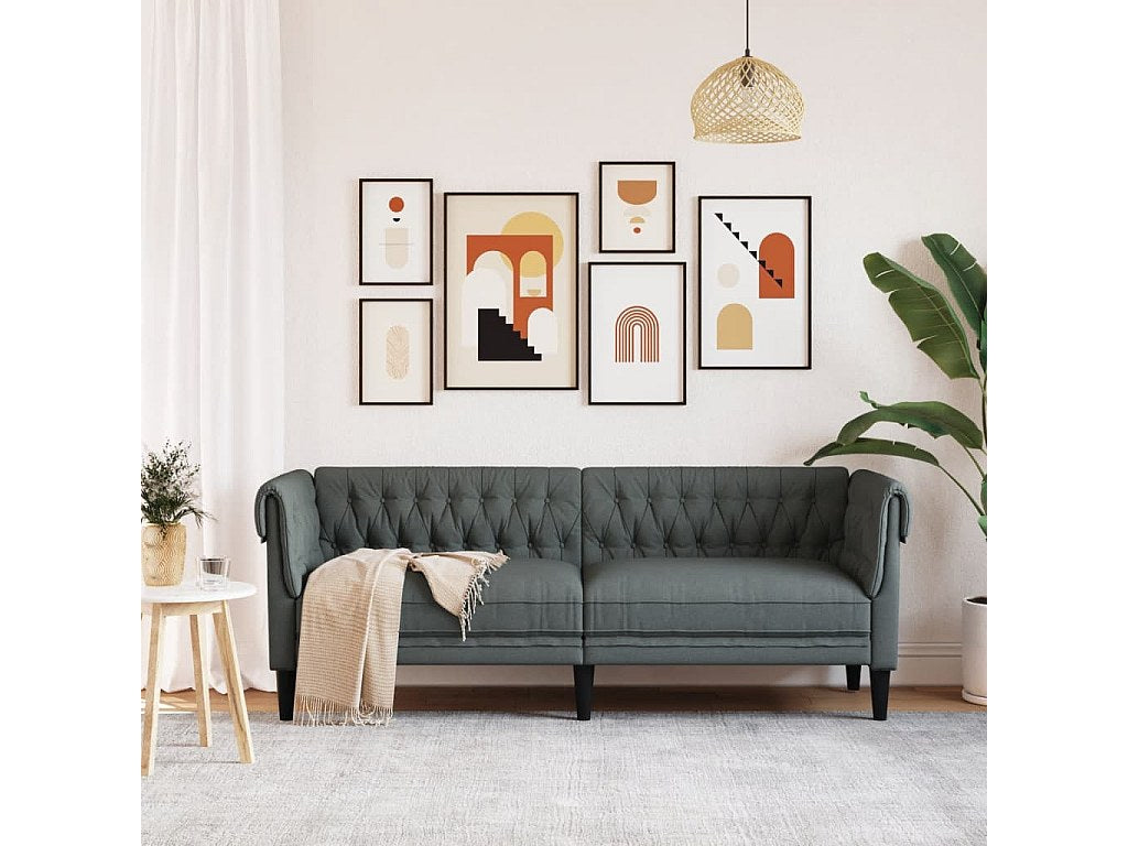Canapé Chesterfield droit 3 places gris tissu