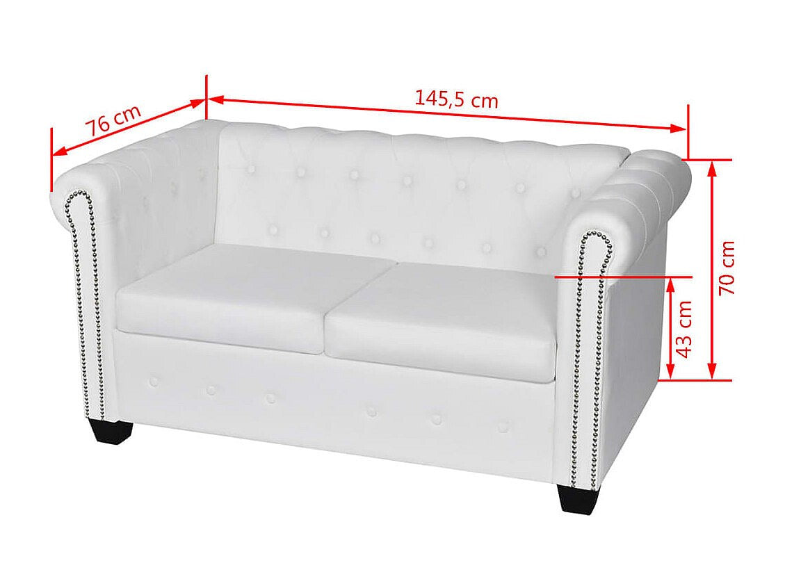 Canapé Chesterfield droit 2 places blanc simili cuir