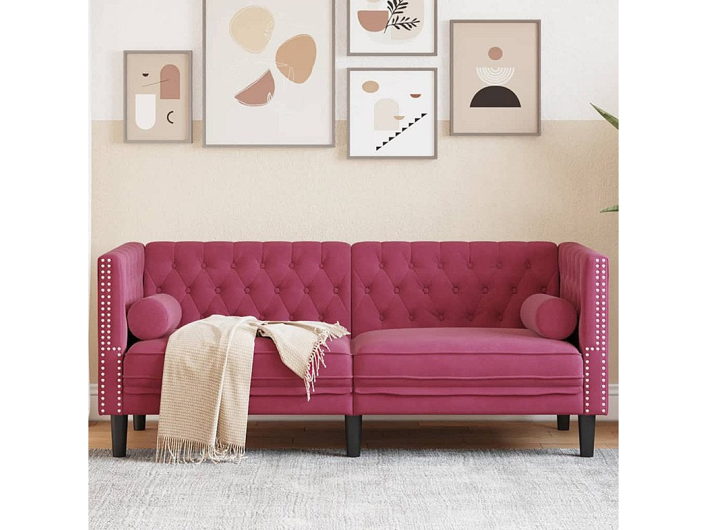 Canapé Chesterfield droit 2 places rouge velours