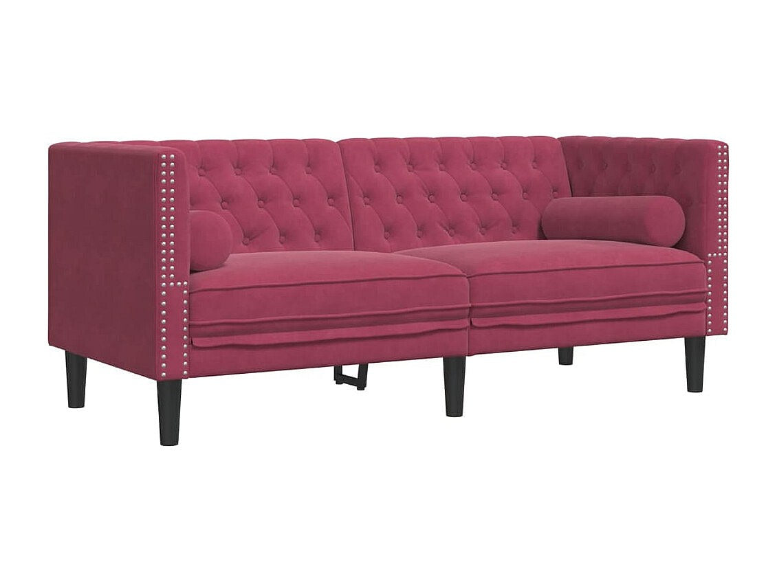 Canapé Chesterfield droit 2 places rouge velours