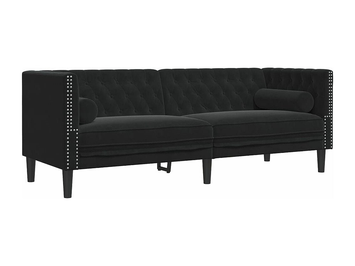 Canapé Chesterfield droit 3 places noir velours