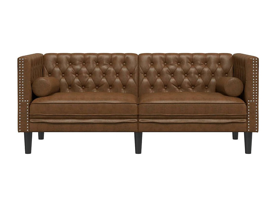 Canapé Chesterfield droit 2 places marron simili cuir