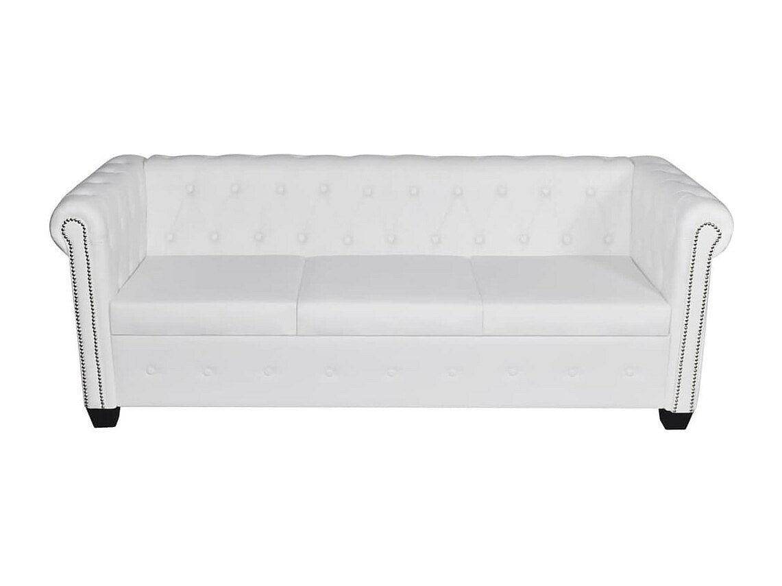 Canapé Chesterfield droit 3 places blanc simili cuir
