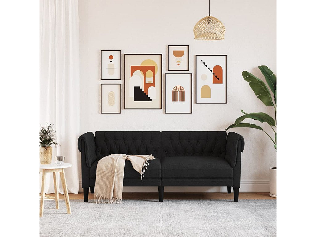 Canapé Chesterfield droit 2 places noir tissu