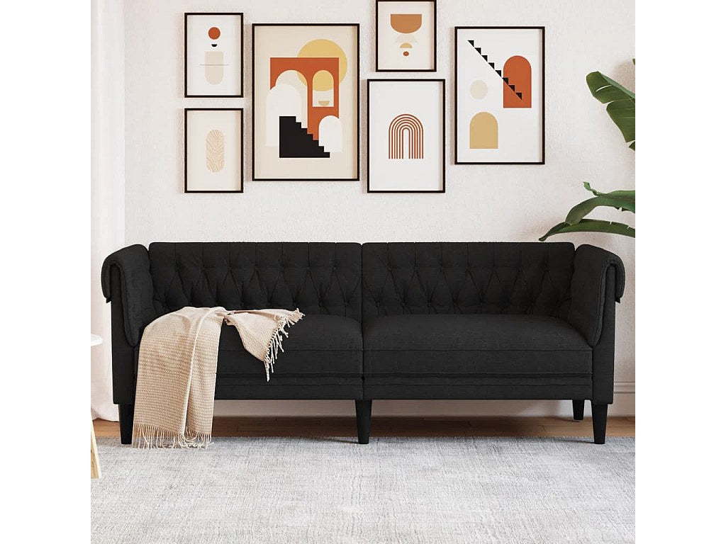 Canapé Chesterfield droit 3 places noir tissu