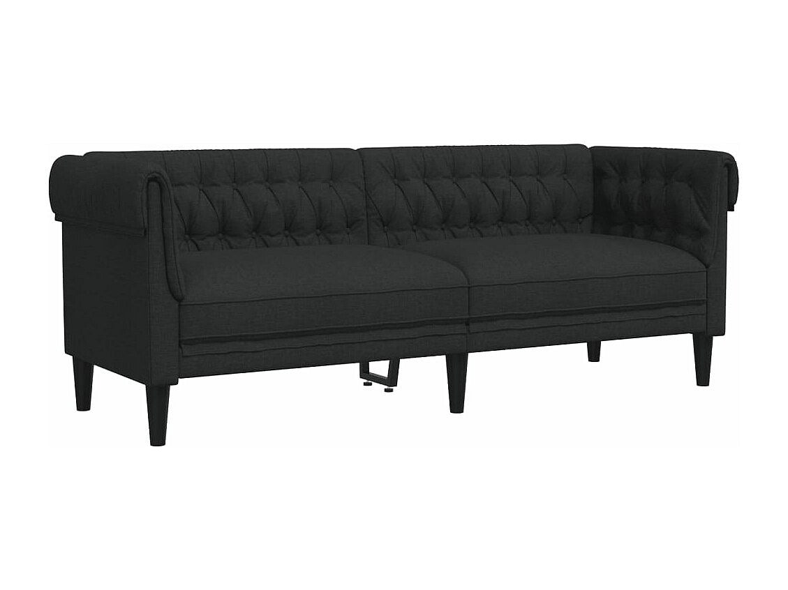 Canapé Chesterfield droit 3 places noir tissu