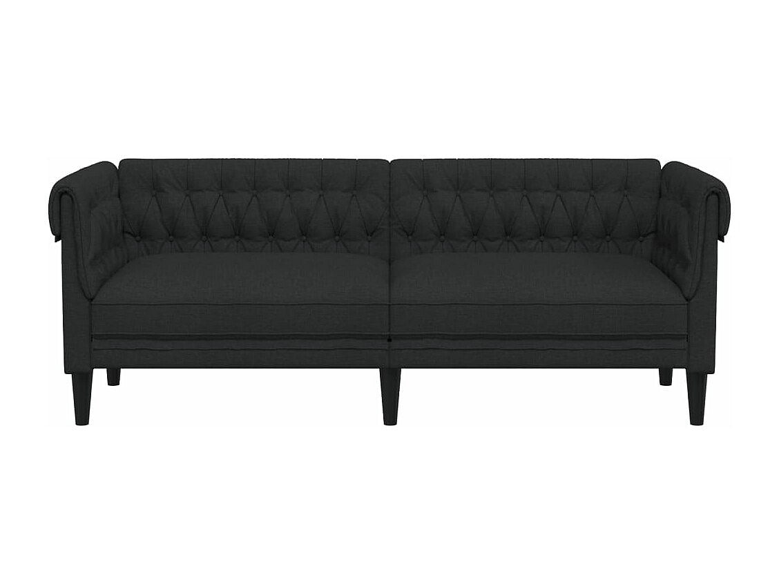 Canapé Chesterfield droit 3 places noir tissu