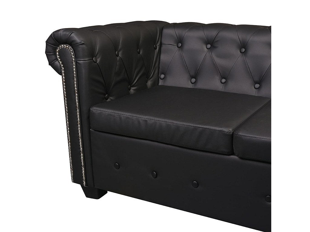 Canapé Chesterfield angle 5 places noir simili cuir