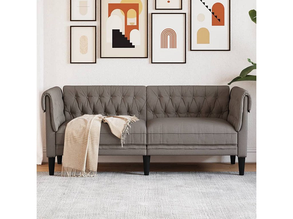 Canapé Chesterfield droit 2 places taupe tissu