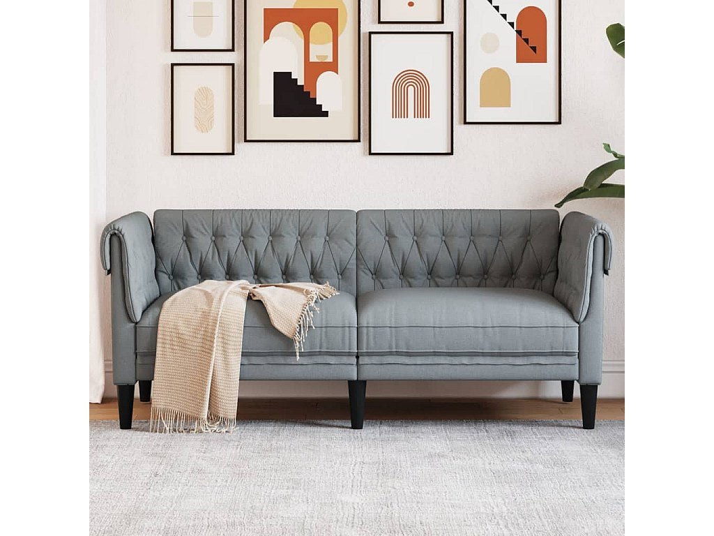 Canapé Chesterfield droit 2 places gris tissu