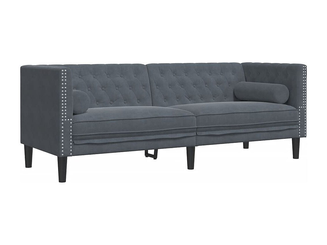 Canapé Chesterfield droit 3 places gris velours