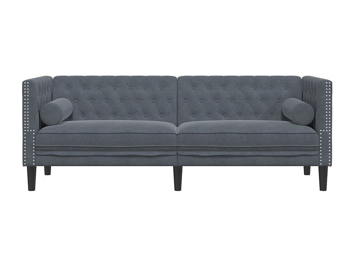 Canapé Chesterfield droit 3 places gris velours