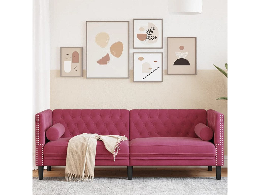 Canapé Chesterfield droit 3 places rouge velours