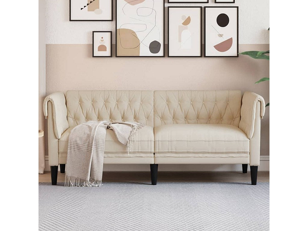 Canapé Chesterfield droit 2 places beige tissu