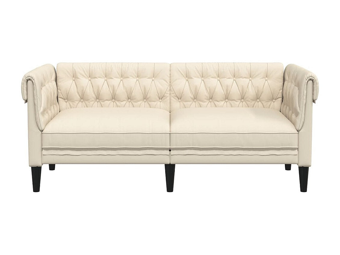 Canapé Chesterfield droit 2 places beige tissu