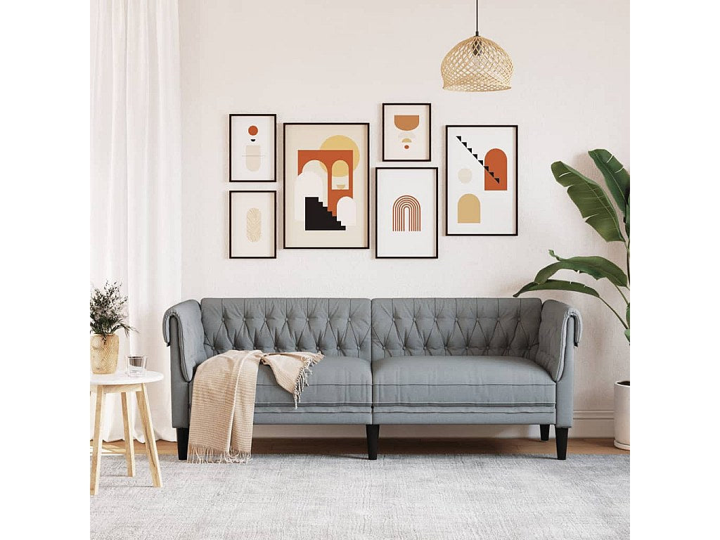 Canapé Chesterfield droit 3 places gris tissu