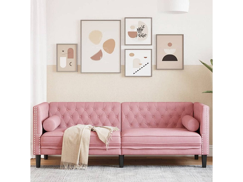 Canapé Chesterfield droit 3 places rose velours
