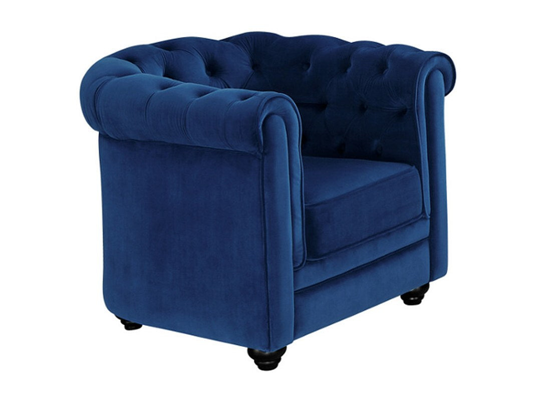Lot de 2 fauteuils Chesterfield bleu velours