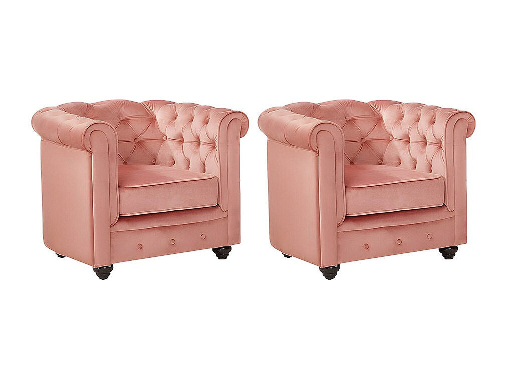 Lot de 2 fauteuils Chesterfield rose velours