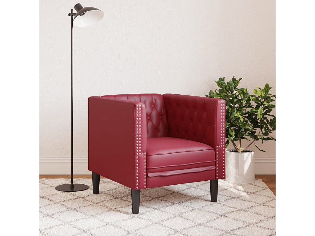 Fauteuil Chesterfield rouge simili cuir