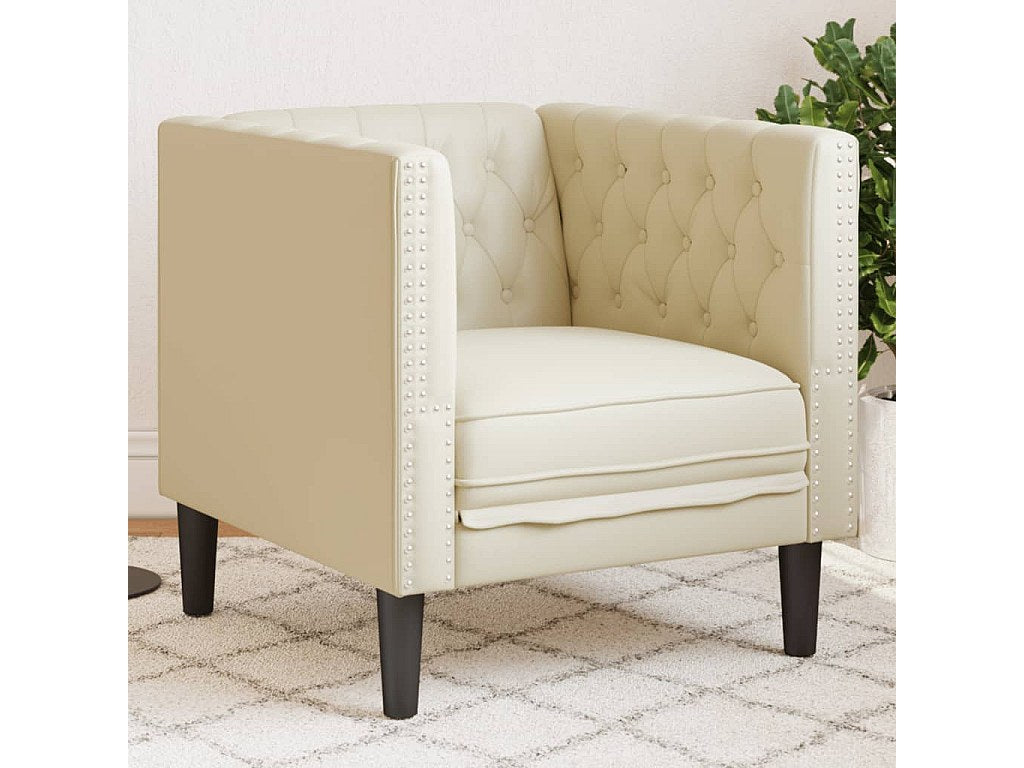 Fauteuil Chesterfield beige simili cuir