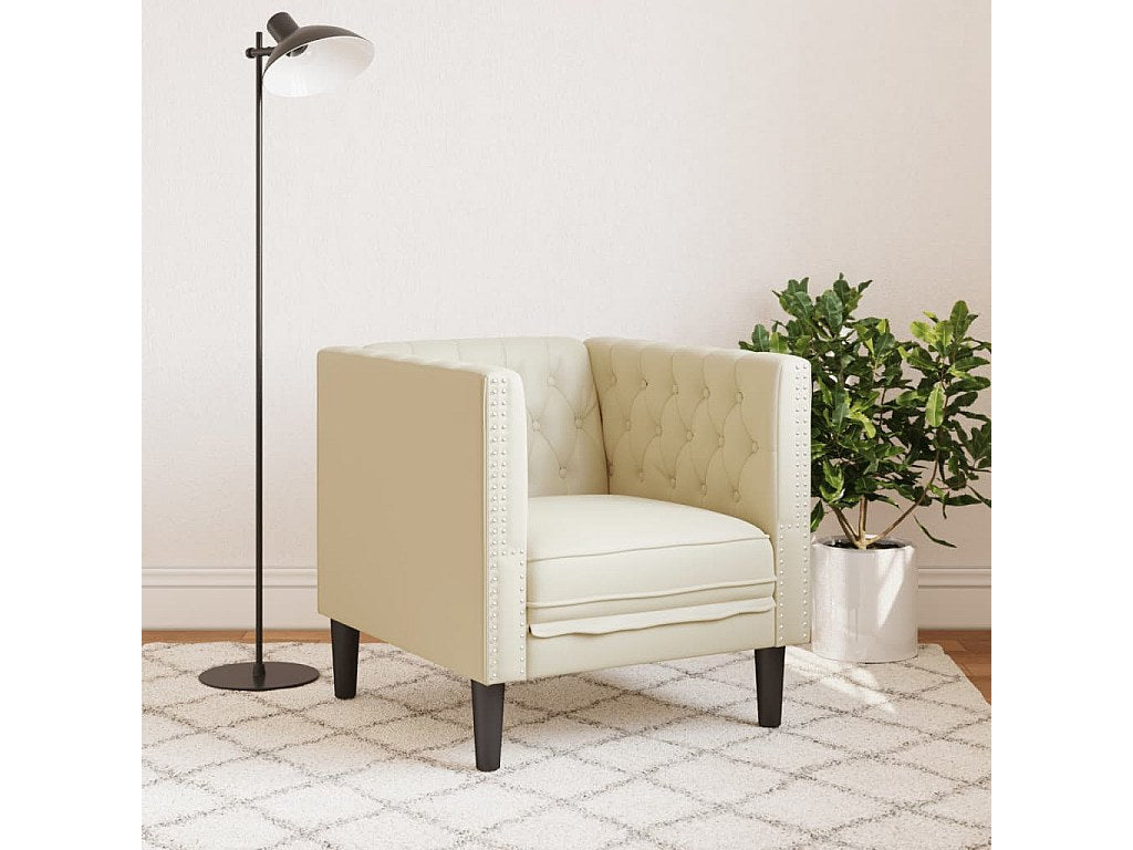 Fauteuil Chesterfield beige simili cuir