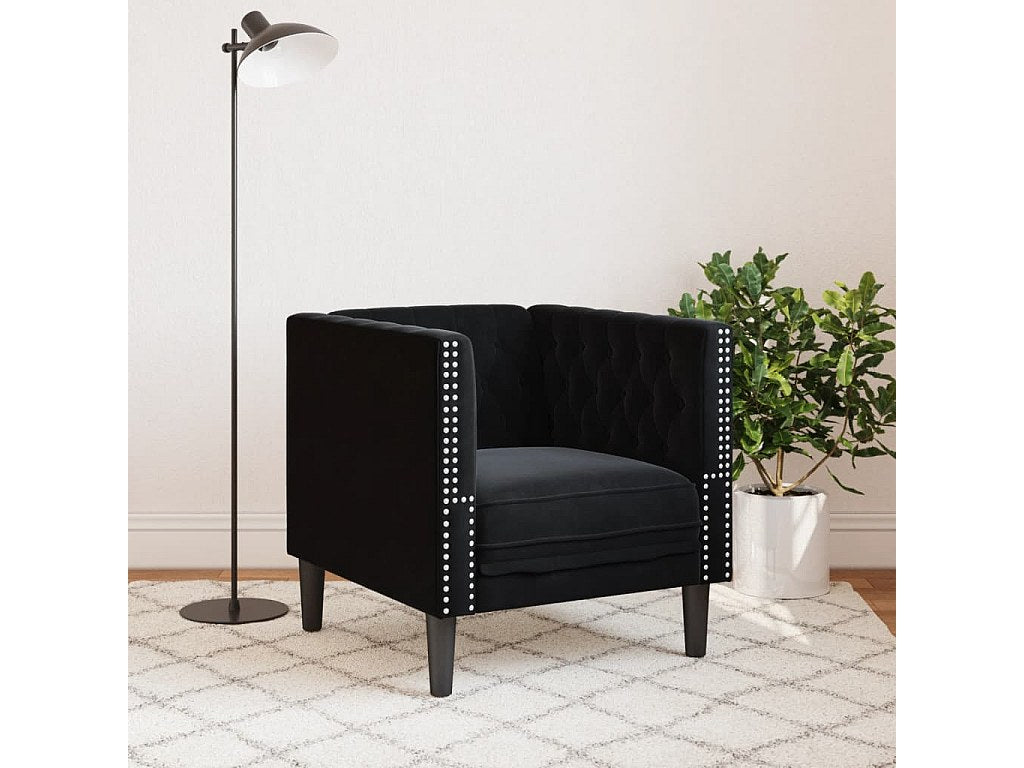 Fauteuil Chesterfield noir velours