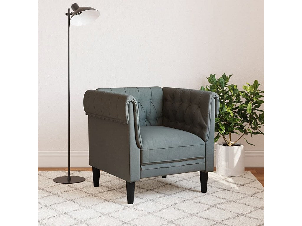 Fauteuil Chesterfield gris tissu