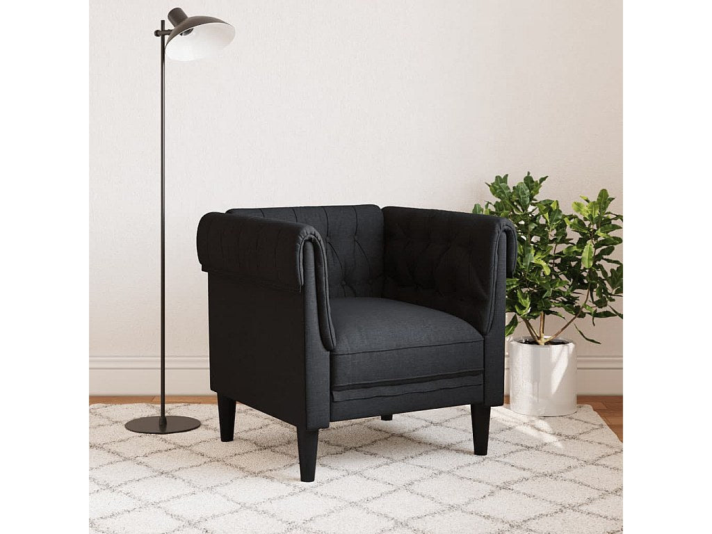 Fauteuil Chesterfield noir tissu