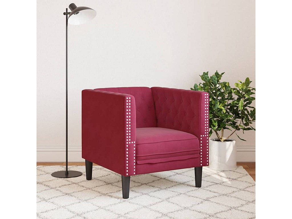 Fauteuil Chesterfield rouge velours