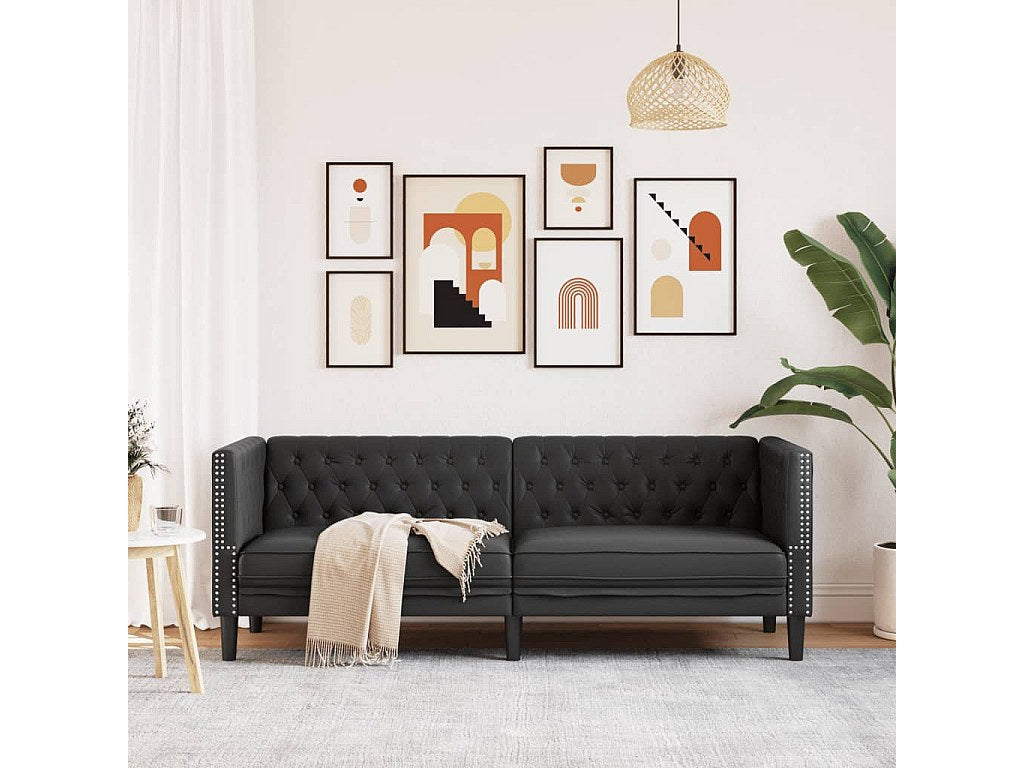 Canapé Chesterfield droit 3 places noir simili cuir