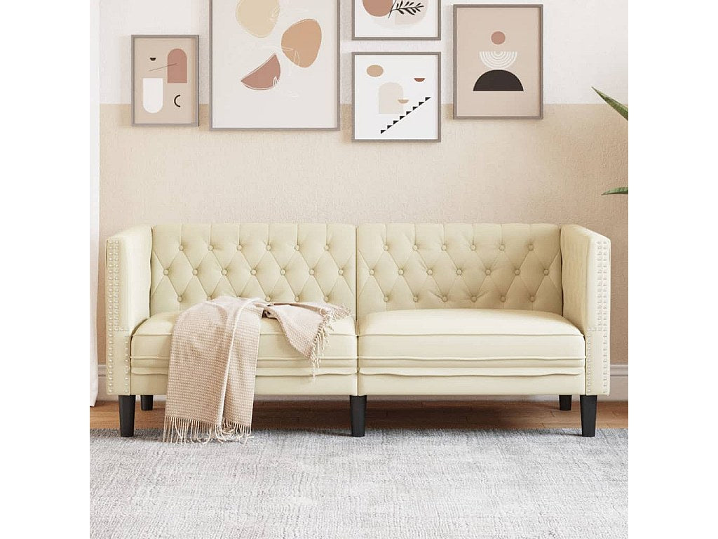 Canapé Chesterfield droit 2 places beige simili cuir