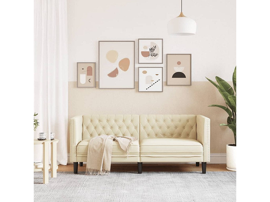 Canapé Chesterfield droit 2 places beige simili cuir