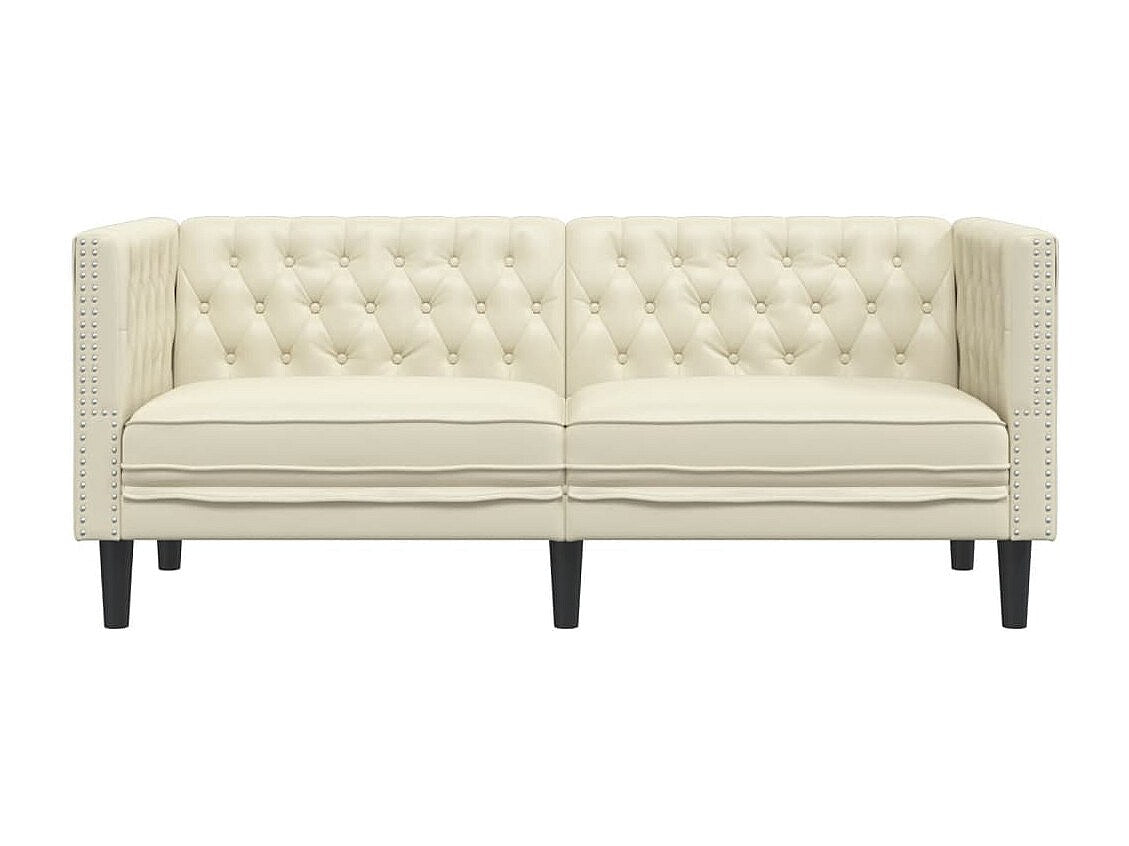 Canapé Chesterfield droit 2 places beige simili cuir