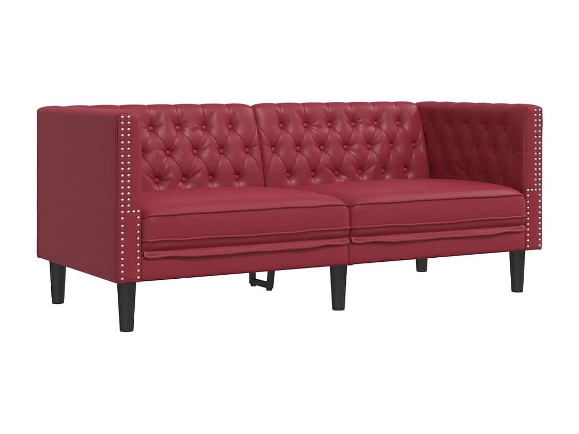Canapé Chesterfield droit 2 places rouge simili cuir