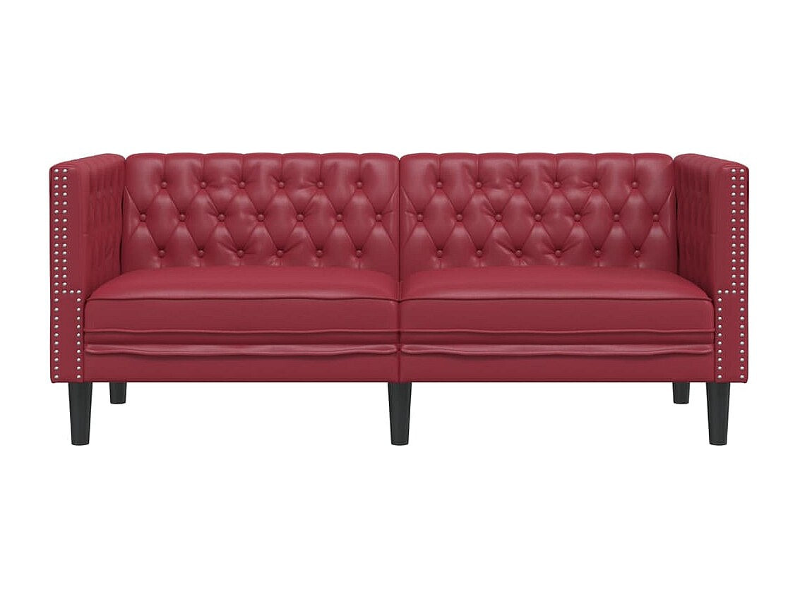Canapé Chesterfield droit 2 places rouge simili cuir