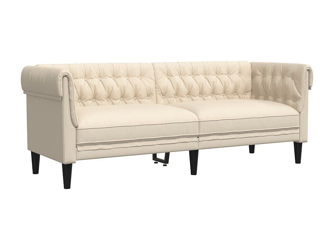 Canapé Chesterfield droit 3 places beige tissu